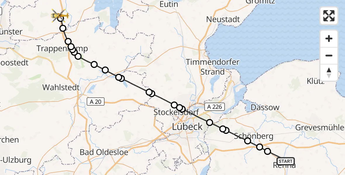Flugroute Ambulanzhubschrauber Rehna - Wankendorf, 27 Juli 2026, 10:54