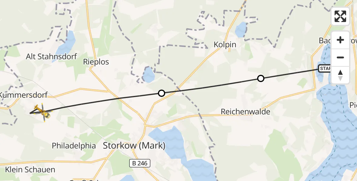 Flugroute Rettungshubschrauber Bad Saarow - Storkow (Mark), 27 Juli 2026, 10:55
