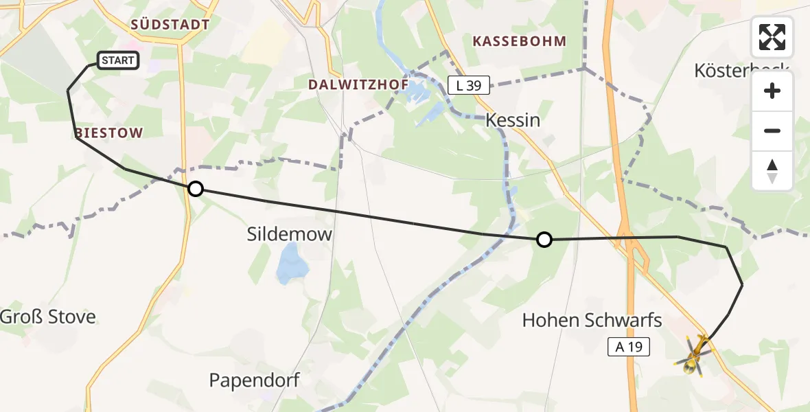 Flugroute Ambulanzhubschrauber Rostock - Dummerstorf, 27 Juli 2026, 10:56