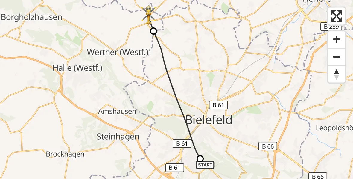 Flugroute Rettungshubschrauber Luftrettungszentrum Bielefeld - Werther (Westf.), 27 Juli 2026, 11:10