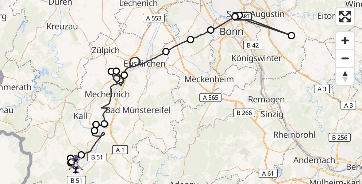 Flugroute Polizeihubschrauber Sankt Augustin - Dahlem, 27 Juli 2026, 11:23