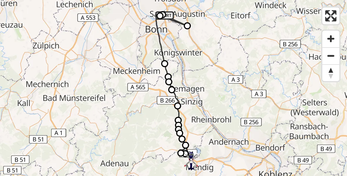 Flugroute Polizeihubschrauber Sankt Augustin - Bell, 27 Juli 2026, 11:29