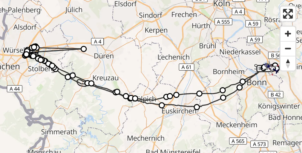 Flugroute Polizeihubschrauber Sankt Augustin - Bonn-Hangelar Flugplatz, 27 Juli 2026, 11:29