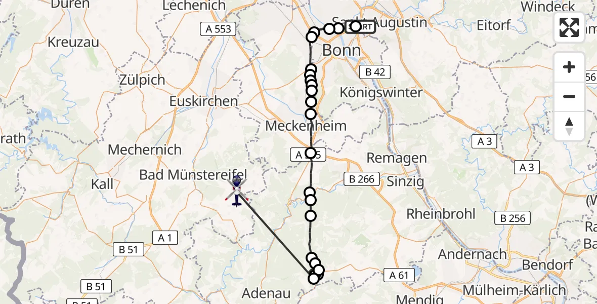 Flugroute Polizeihubschrauber Sankt Augustin - Bad Münstereifel, 27 Juli 2026, 11:31