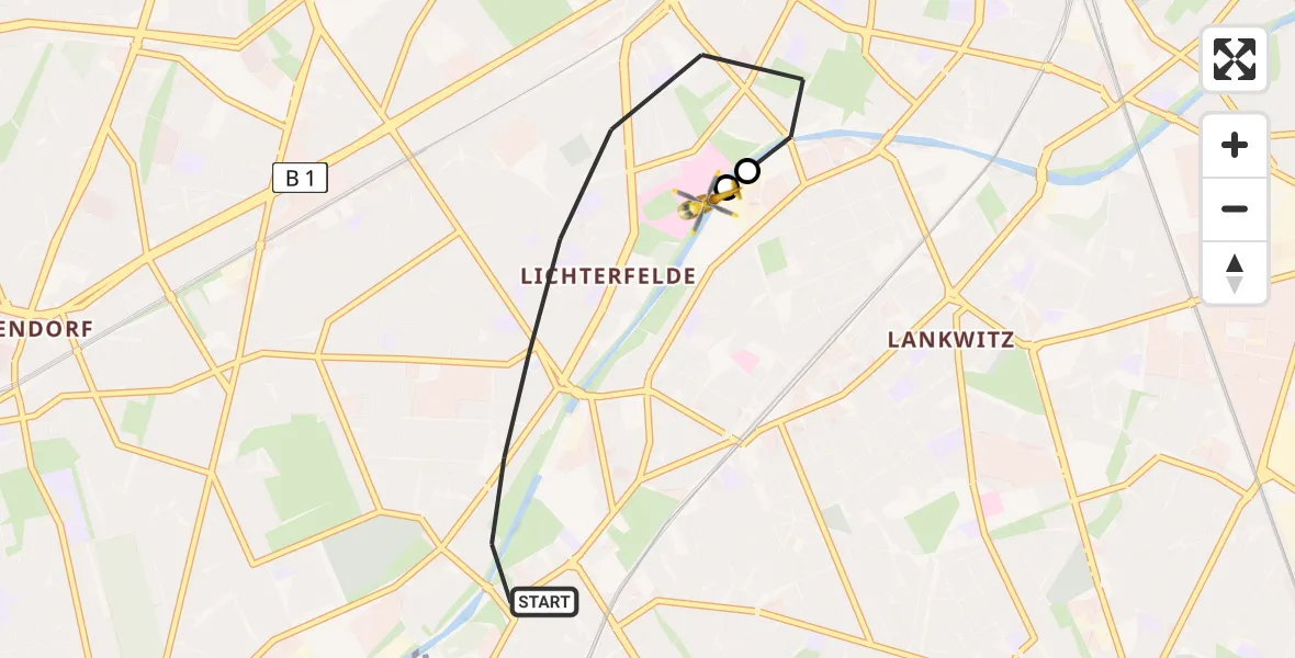 Flugroute Rettungshubschrauber Berlin - Charité Clinic Benjamin Franklin Campus, 27 Juli 2026, 11:31