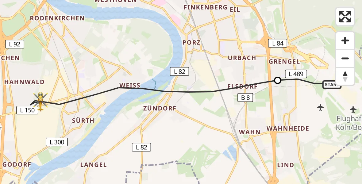 Flugroute Ambulanzhubschrauber Köln Bonn Flughafen - Köln, 27 Juli 2026, 11:37