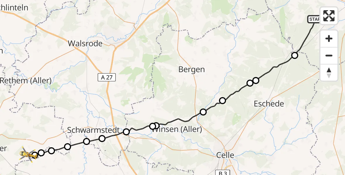 Flugroute Rettungshubschrauber Suderburg - Stöckse, 27 Juli 2026, 11:45