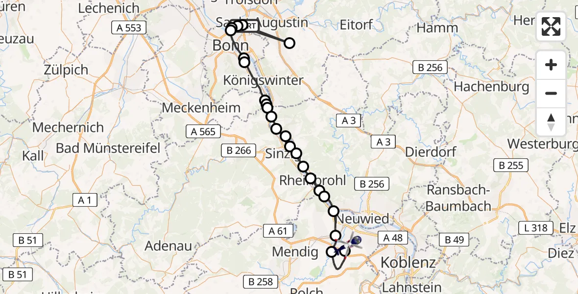 Flugroute Polizeihubschrauber Sankt Augustin - Saffig, 27 Juli 2026, 11:49