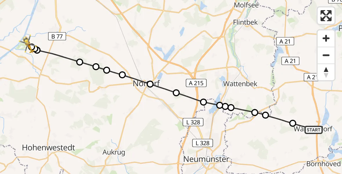 Flugroute Ambulanzhubschrauber Wankendorf - Hörsten, 27 Juli 2026, 11:50