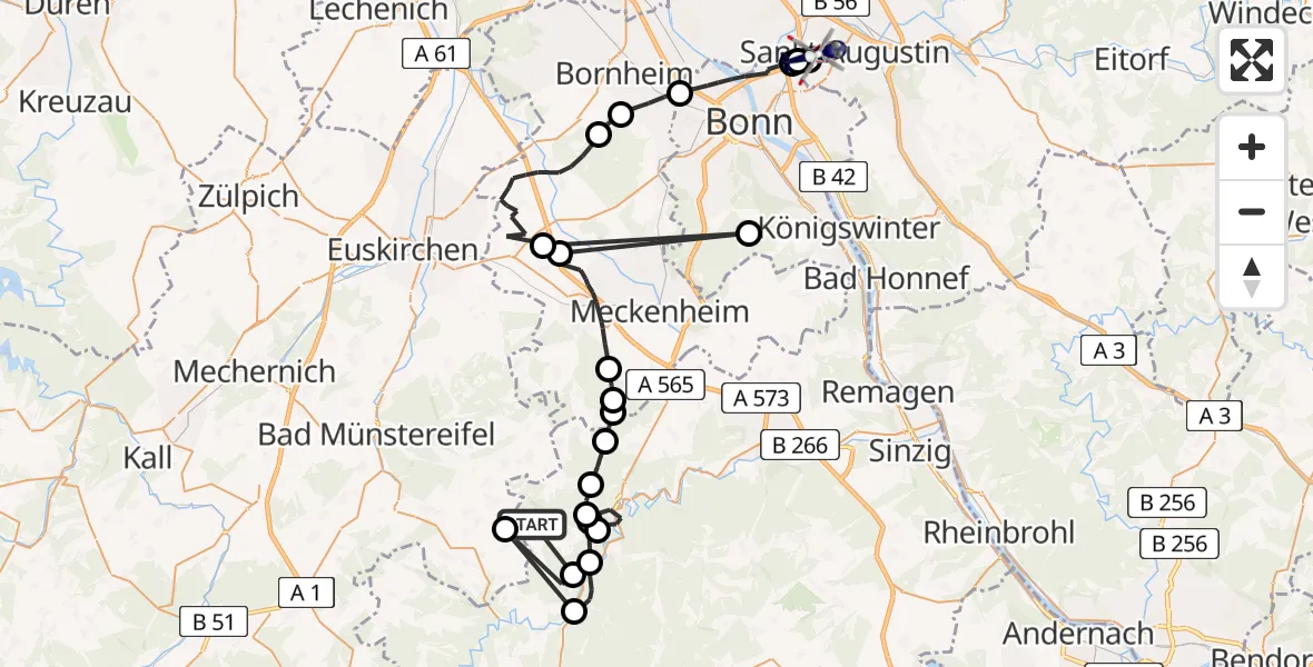 Flugroute Polizeihubschrauber Kirchsahr - Bonn-Hangelar Flugplatz, 27 Juli 2026, 11:52