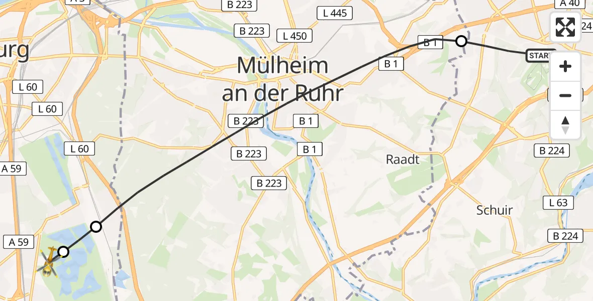Flugroute Rettungshubschrauber Essen - Duisburg Air Rescue Hubschrauberlandeplatz (Christoph 9), 27 Juli 2026, 11:53