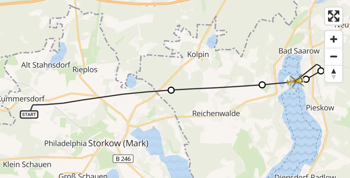 Flugroute Rettungshubschrauber Storkow (Mark) - Bad Saarow, 27 Juli 2026, 11:53