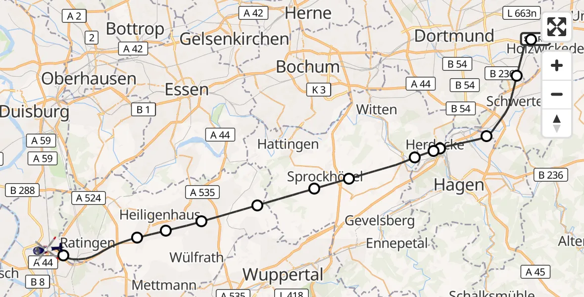 Flugroute Polizeihubschrauber Dortmund Flughafen - Düsseldorf Flughafen, 27 Juli 2026, 12:02