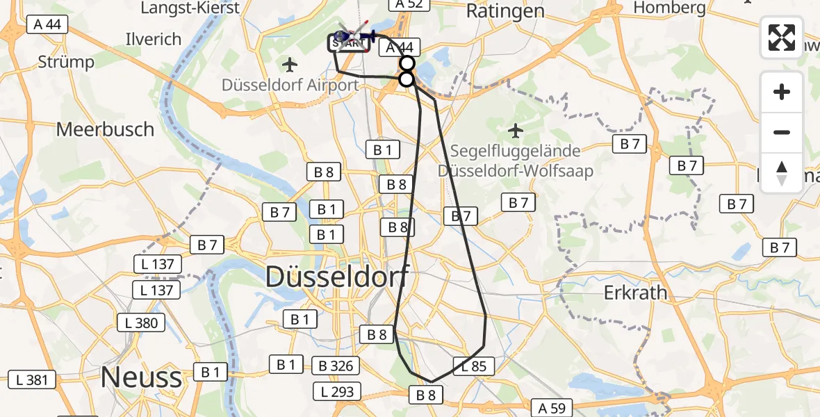 Flugroute Polizeihubschrauber Düsseldorf Flughafen - Düsseldorf Flughafen, 27 Juli 2026, 12:04