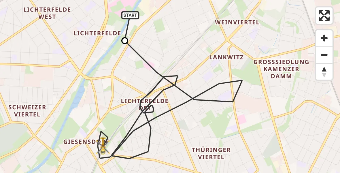 Flugroute Rettungshubschrauber Charité Clinic Benjamin Franklin Campus - Berlin, 27 Juli 2026, 12:11