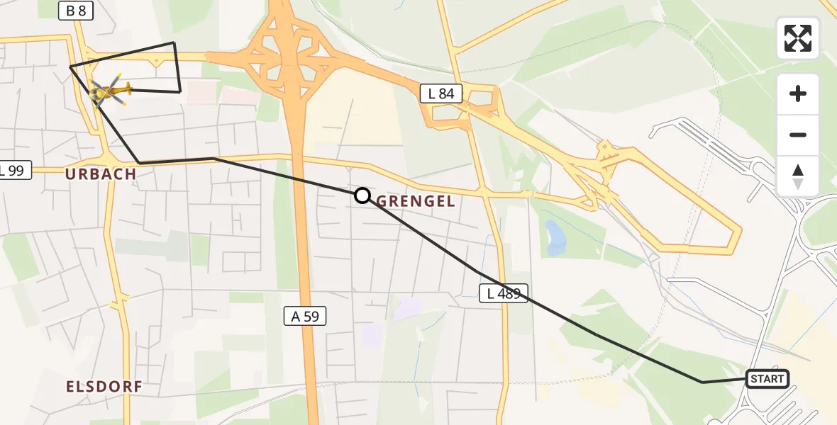 Flugroute Rettungshubschrauber Köln Bonn Flughafen - Köln, 27 Juli 2026, 12:20