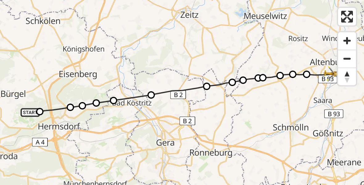 Flugroute Rettungshubschrauber Waldeck - Altenburg, 27 Juli 2026, 12:42