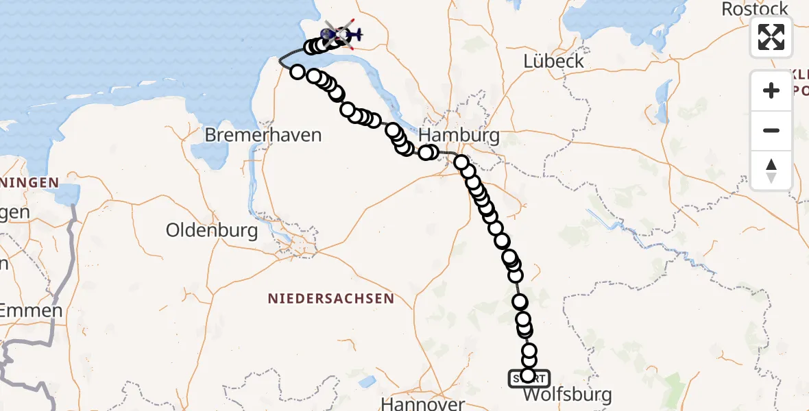 Flugroute Polizeihubschrauber Gifhorn Bundespolizei Hubschrauberlandeplatz - Sankt Michaelisdonn, 27 Juli 2026, 12:43