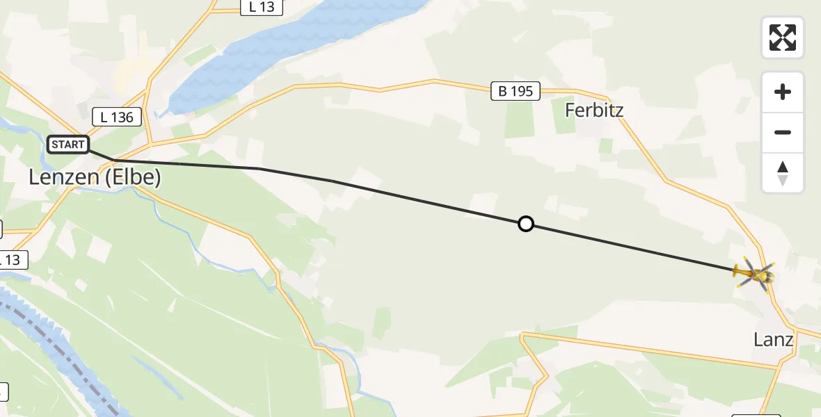 Flugroute Rettungshubschrauber Lenzen (Elbe) - Lanz, 27 Juli 2026, 12:49