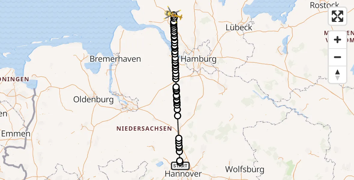 Flugroute Rettungshubschrauber Flughafen Hannover - Itzehoe Hungriger Wolf Flugplatz, 27 Juli 2026, 13:02