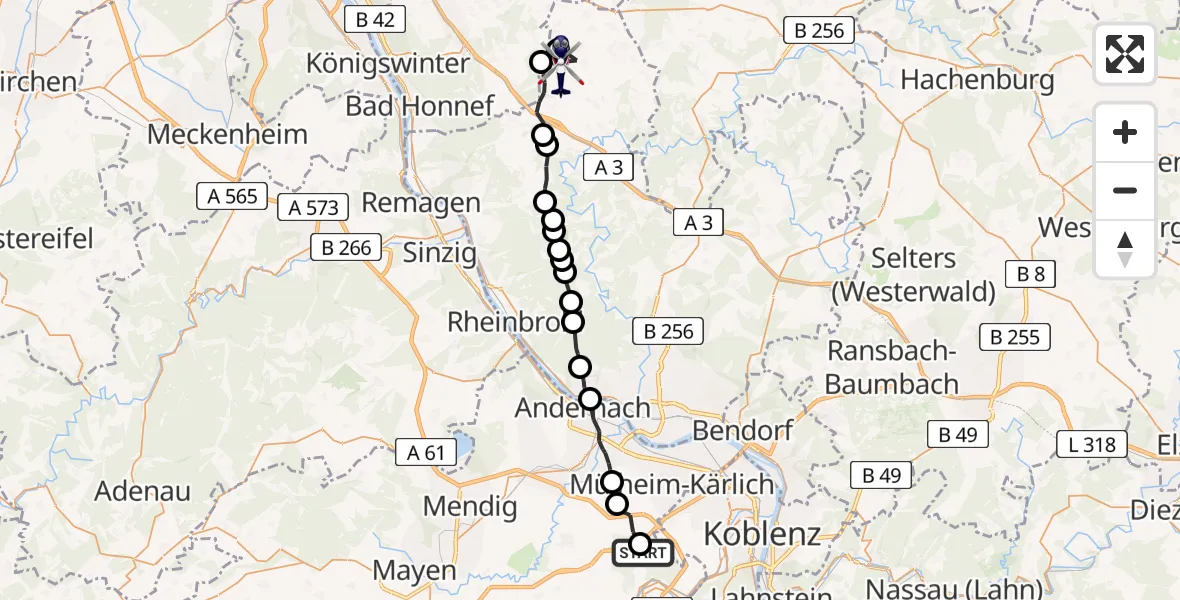 Flugroute Polizeihubschrauber Wolken - Buchholz (Westerwald), 27 Juli 2026, 13:05