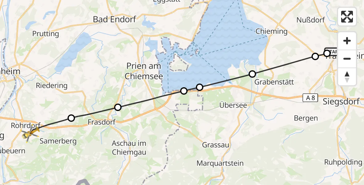 Flugroute Rettungshubschrauber Traunstein Hospital - Rohrdorf, 27 Juli 2026, 13:08