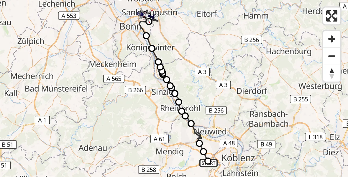 Flugroute Polizeihubschrauber Wolken - Sankt Augustin, 27 Juli 2026, 13:21