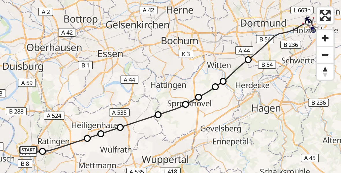 Flugroute Polizeihubschrauber Düsseldorf Flughafen - Dortmund Flughafen, 27 Juli 2026, 13:22