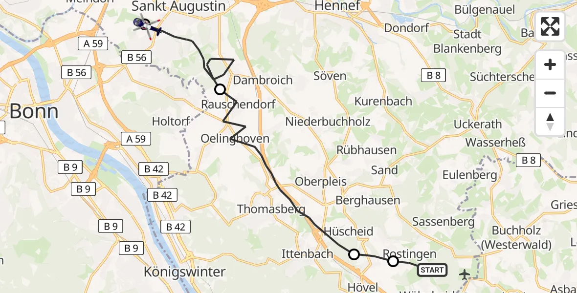 Flugroute Polizeihubschrauber Königswinter - Sankt Augustin, 27 Juli 2026, 13:30