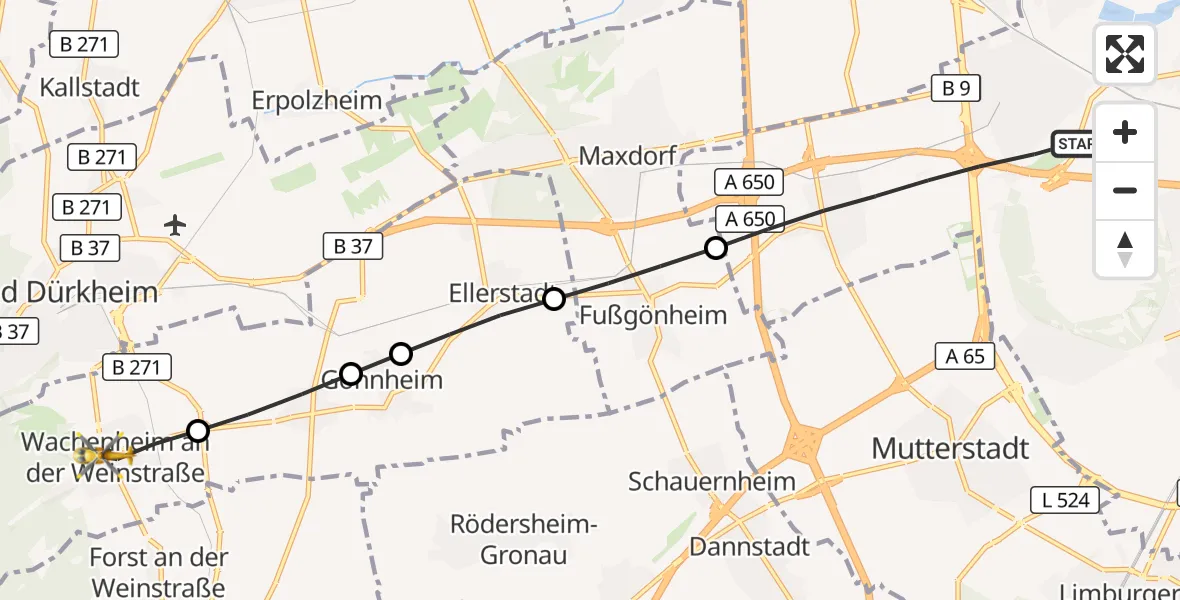 Flugroute Rettungshubschrauber Ludwigshafen am Rhein - Wachenheim an der Weinstraße, 27 Juli 2026, 13:36