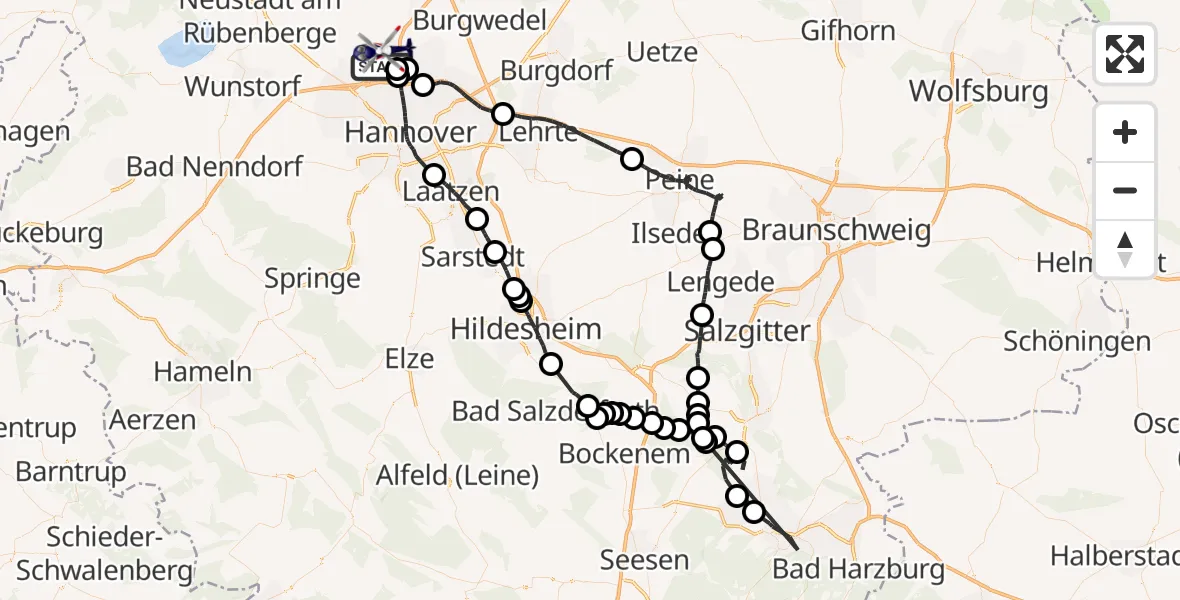Flugroute Polizeihubschrauber Flughafen Hannover - Flughafen Hannover, 27 Juli 2026, 13:38