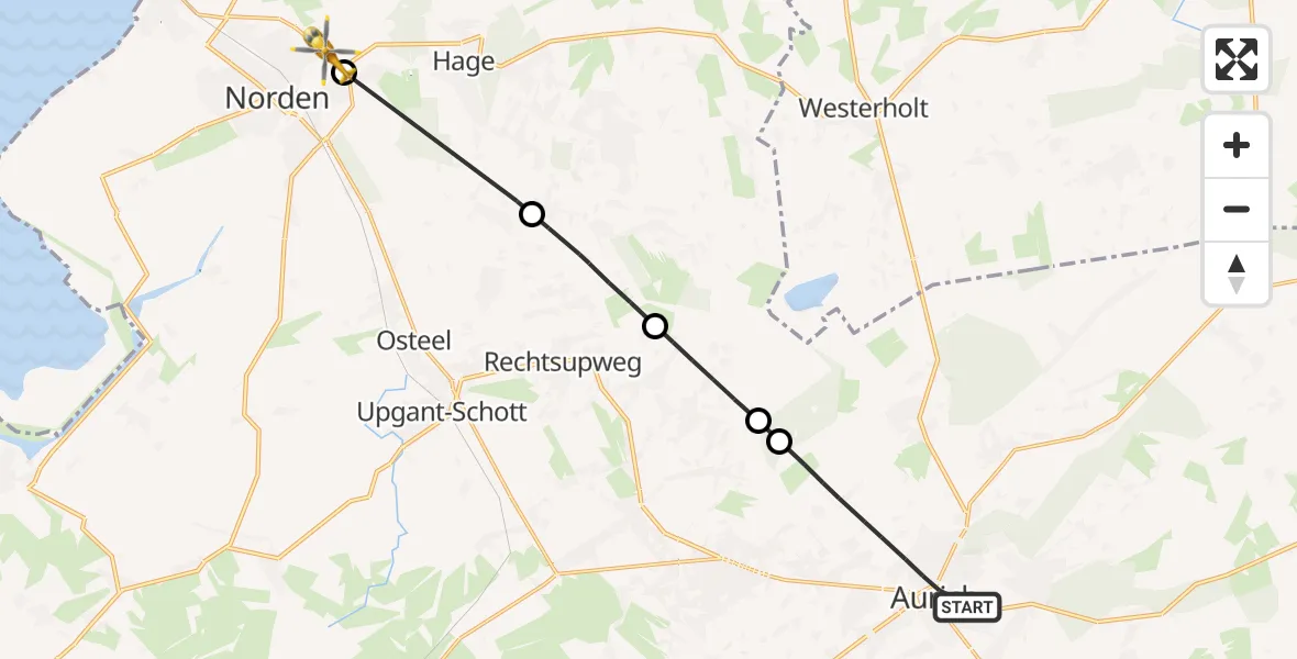 Flugroute Ambulanzhubschrauber Aurich - Norden, 27 Juli 2026, 13:44