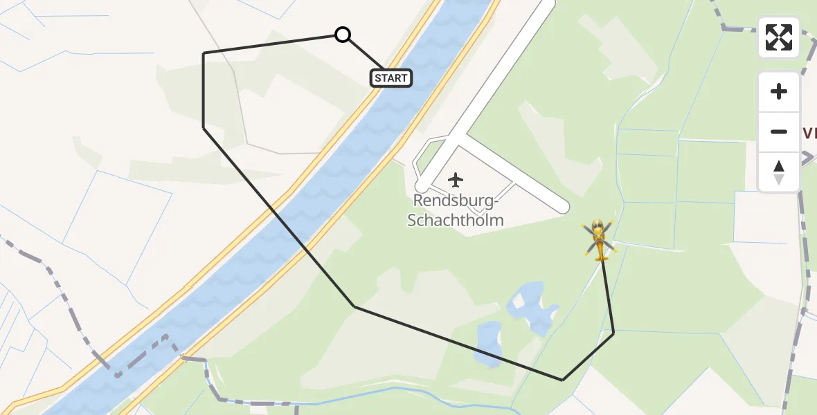 Flugroute Ambulanzhubschrauber Rendsburg-Schachtholm Flugplatz - Hörsten, 27 Juli 2026, 13:51