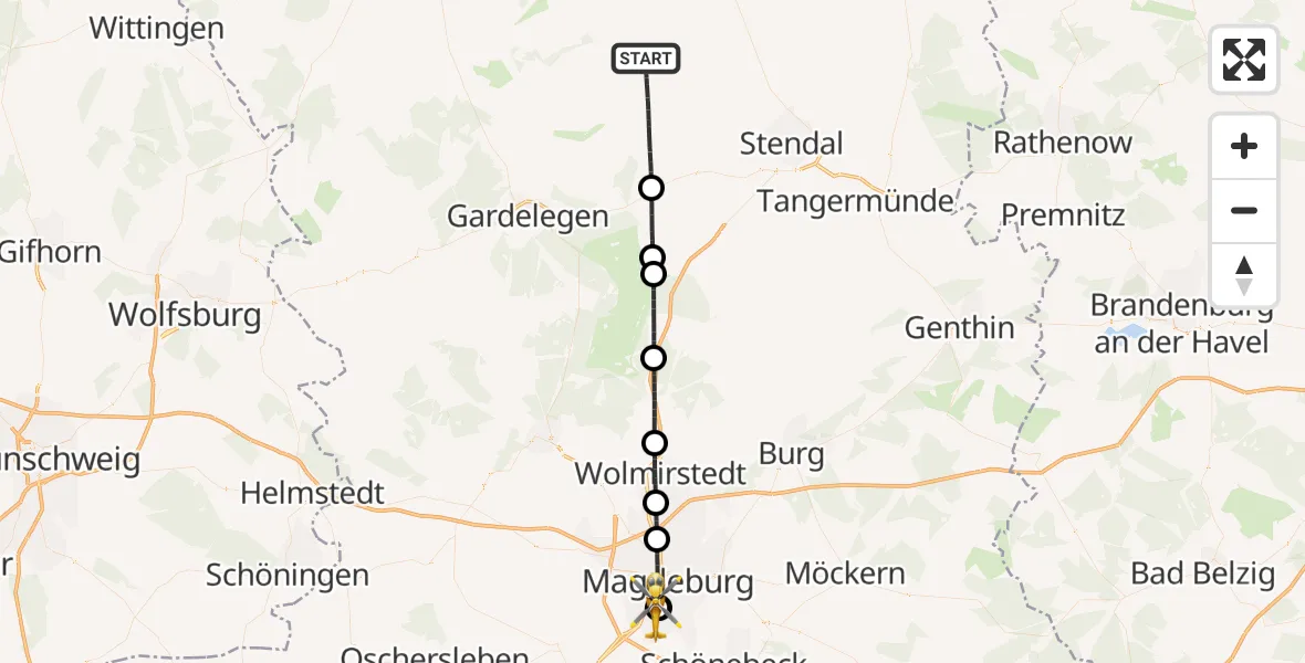 Flugroute Rettungshubschrauber Bismark (Altmark) - Magdeburg University Hospital, 27 Juli 2026, 14:12