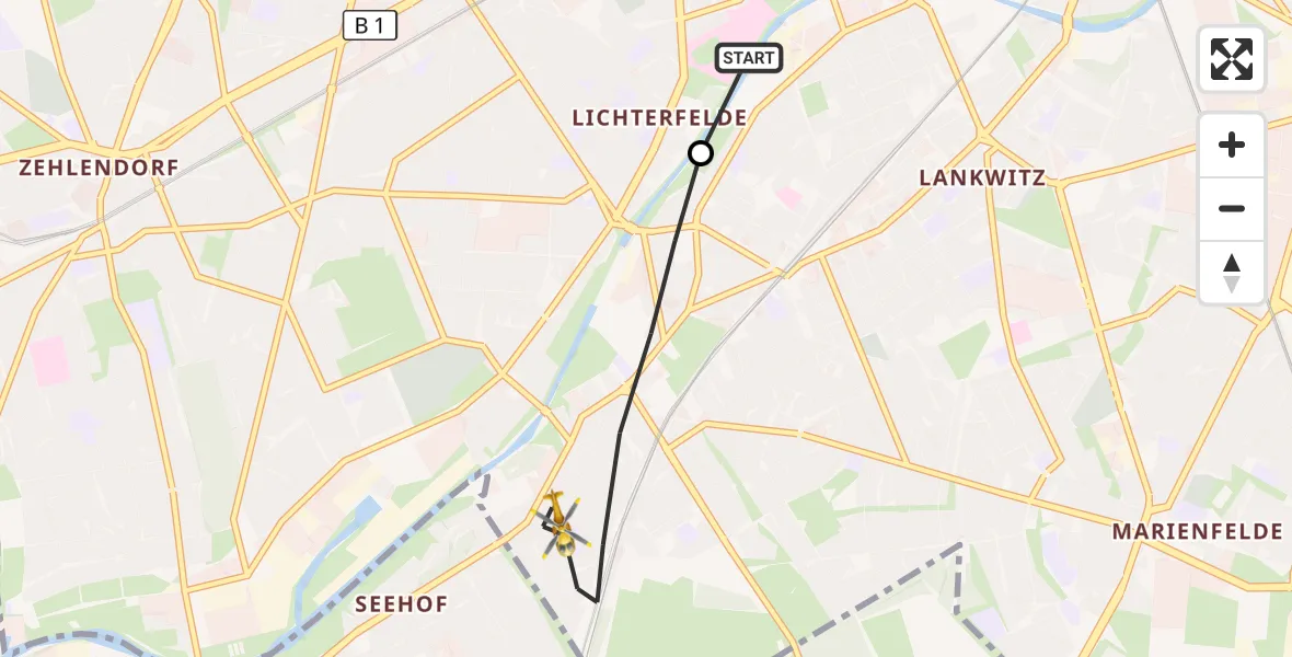 Flugroute Rettungshubschrauber Charité Clinic Benjamin Franklin Campus - Berlin, 27 Juli 2026, 14:23