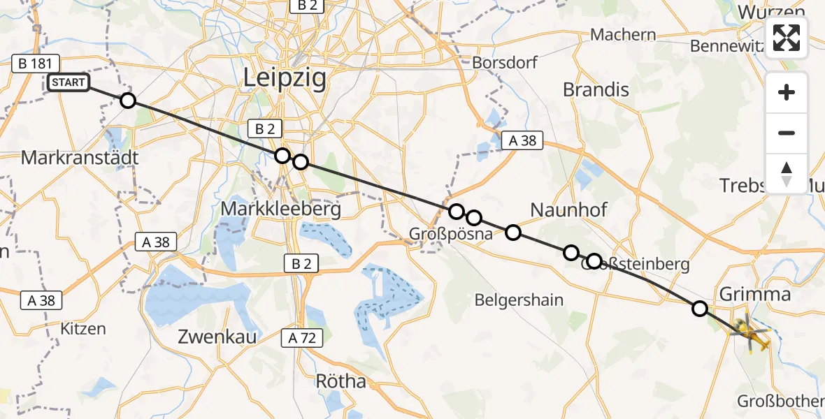 Flugroute Rettungshubschrauber Markranstädt - Grimma, 27 Juli 2026, 14:24