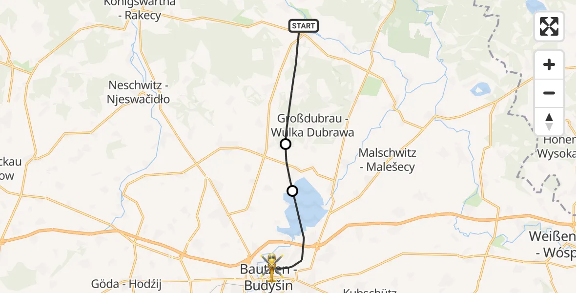 Flugroute Rettungshubschrauber Radibor - Bautzen, 27 Juli 2026, 14:24