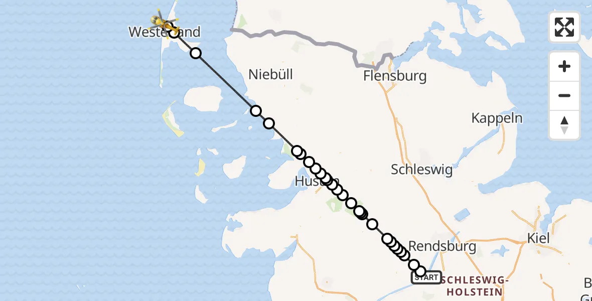 Flugroute Ambulanzhubschrauber Hörsten - Sylt, 27 Juli 2026, 14:25