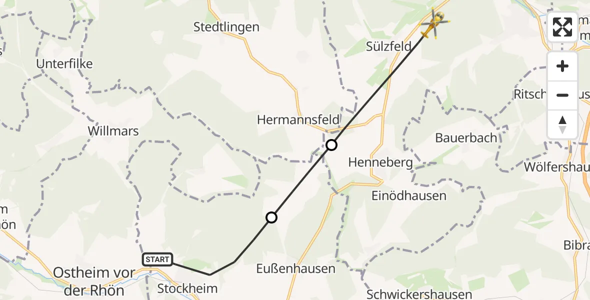 Flugroute Rettungshubschrauber Stockheim - Meiningen, 27 Juli 2026, 14:31