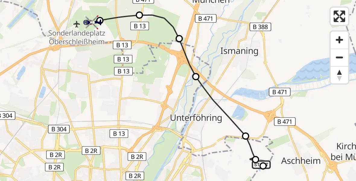 Flugroute Polizeihubschrauber München - Oberschleissheim Hubschrauberlandeplatz, 27 Juli 2026, 14:32