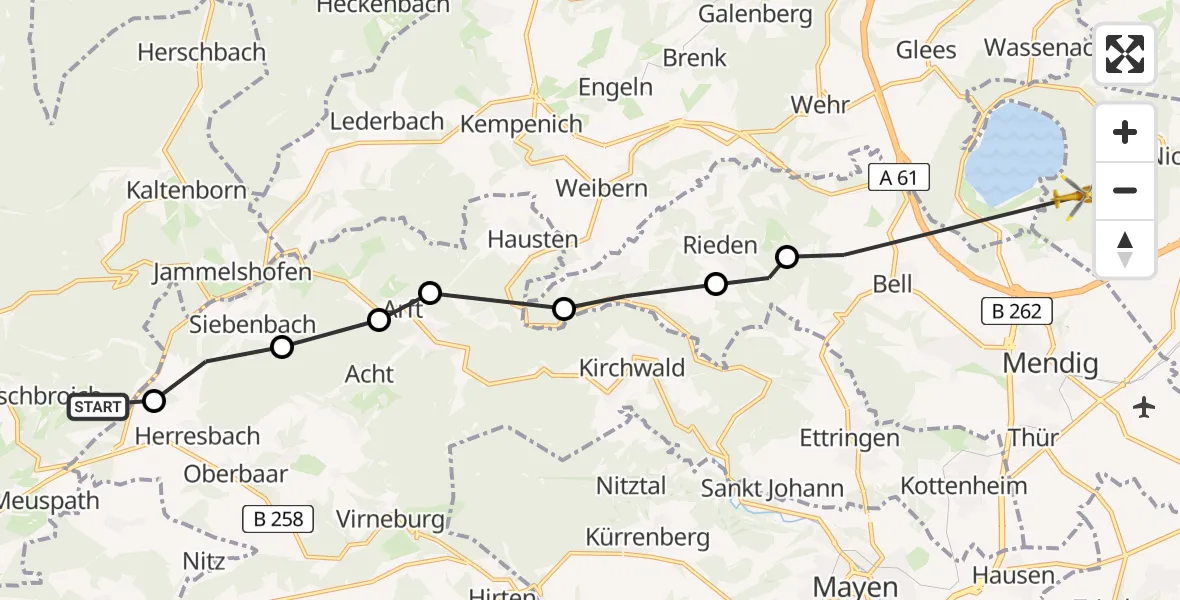 Flugroute Ambulanzhubschrauber Herschbroich - Kruft, 27 Juli 2026, 14:34