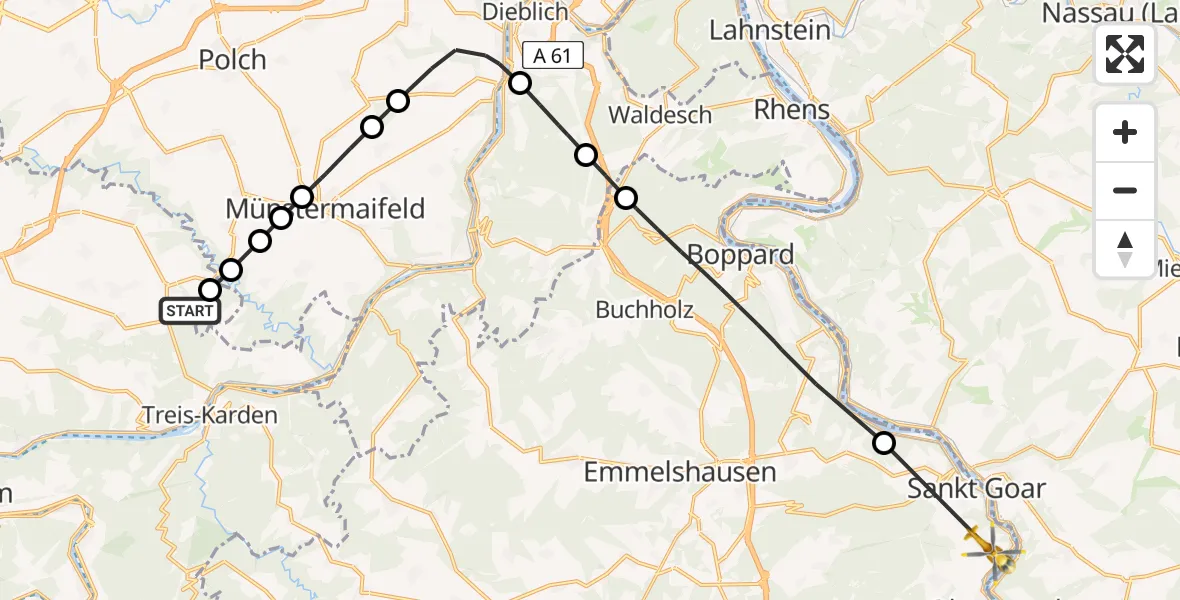 Flugroute Rettungshubschrauber Brohl - Urbar, 27 Juli 2026, 14:35