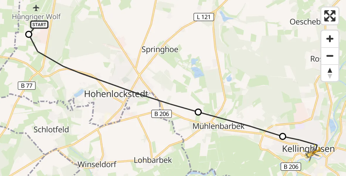 Flugroute Rettungshubschrauber Itzehoe Hungriger Wolf Flugplatz - Kellinghusen, 27 Juli 2026, 14:37