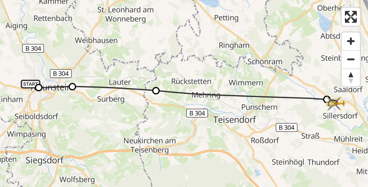 Flugroute Rettungshubschrauber Traunstein Hospital - Saaldorf-Surheim, 27 Juli 2026, 14:45
