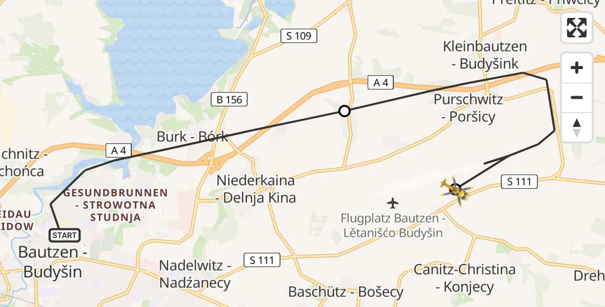Flugroute Rettungshubschrauber Bautzen - Bautzen Flugplatz, 27 Juli 2026, 14:45