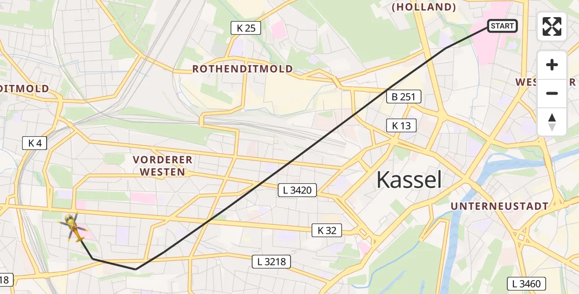 Flugroute Rettungshubschrauber Kassel - Kassel, 27 Juli 2026, 14:49