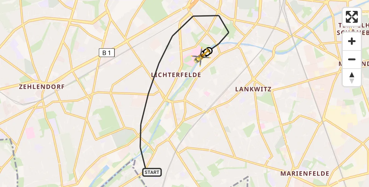 Flugroute Rettungshubschrauber Berlin - Charité Clinic Benjamin Franklin Campus, 27 Juli 2026, 14:51
