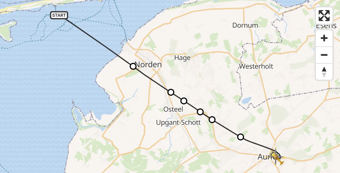 Flugroute Ambulanzhubschrauber Noordzee - Aurich, 27 Juli 2026, 14:52