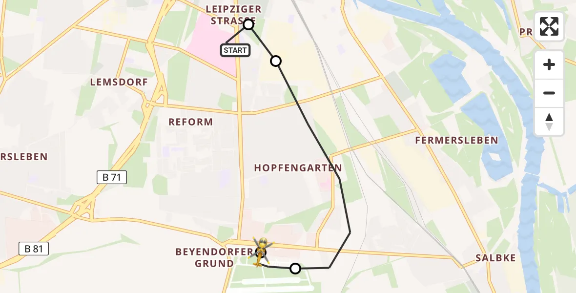 Flugroute Rettungshubschrauber Magdeburg University Hospital - Magdeburg, 27 Juli 2026, 14:54