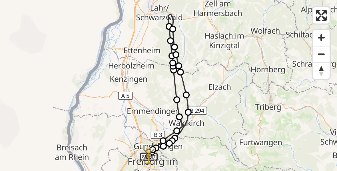 Flugroute Ambulanzhubschrauber Freiburg im Breisgau Flugplatz - Freiburg im Breisgau Flugplatz, 27 Juli 2026, 14:57